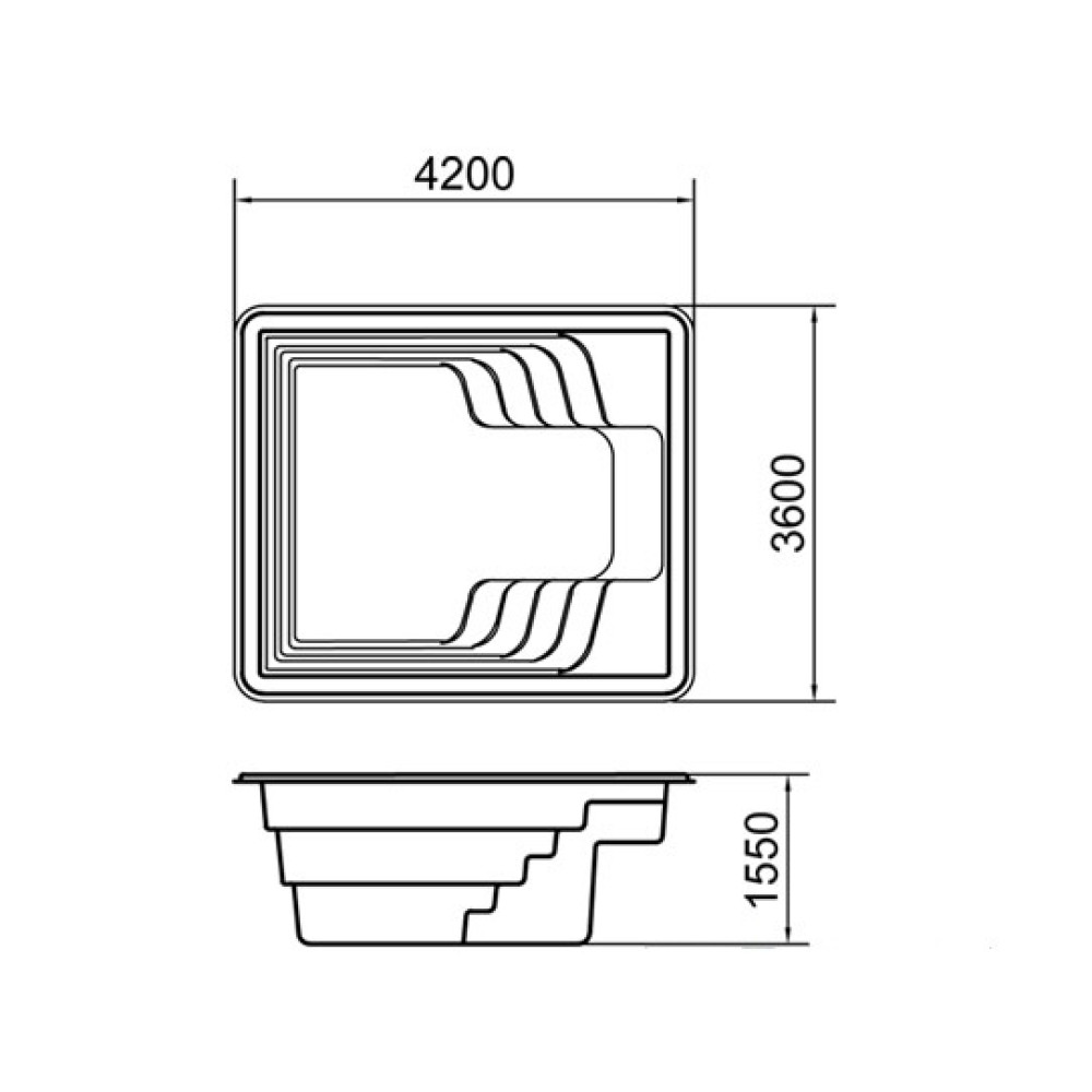 Композитный (стекловолоконный) бассейн Оскар 4 Стандарт 4,2x 3,6 x 1,53