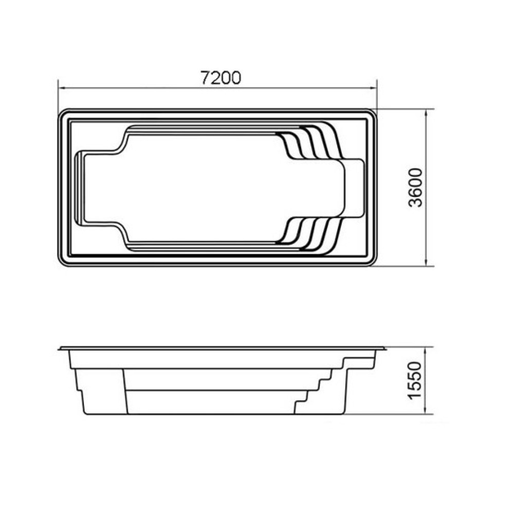 Композитный бассейн Оскар 7 Премиум  7,2x 3,6 x 1,53
