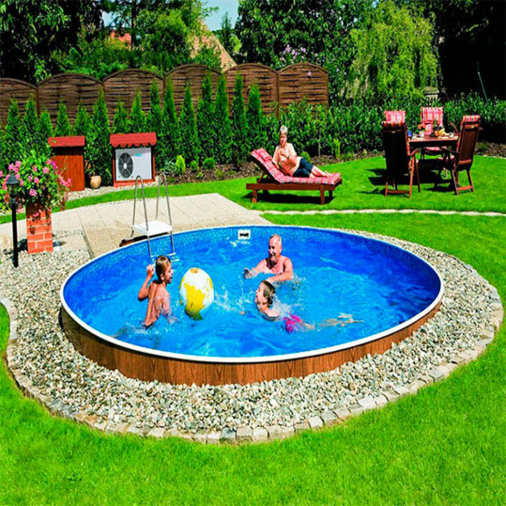 Круглый сборный каркасный бассейн AZURO WOOD VARIO 402 DL Ø 4.6 м, глубина 1.2 м, пленка Mosaic, 3EXB0441-M-SET