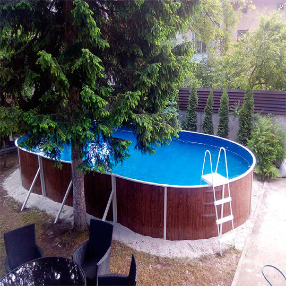 Каркасный сборный бассейн Mountfield Azuro DE LUXE 405DL, цвет Wood, пленка Pebbles, 7.3х3.7x1.2 м, 3EXB0353-P-SET