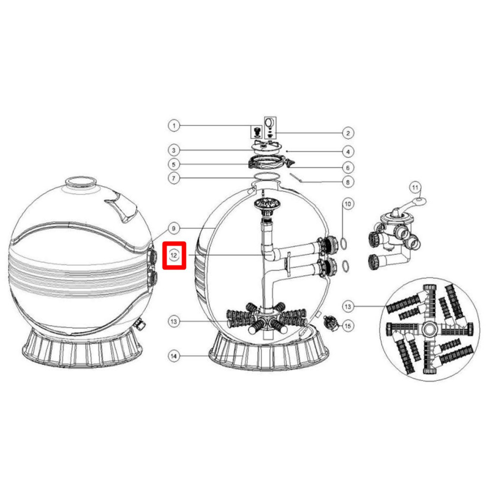 Дюзовая коробка в трубе для Emaux MFS20 89012602