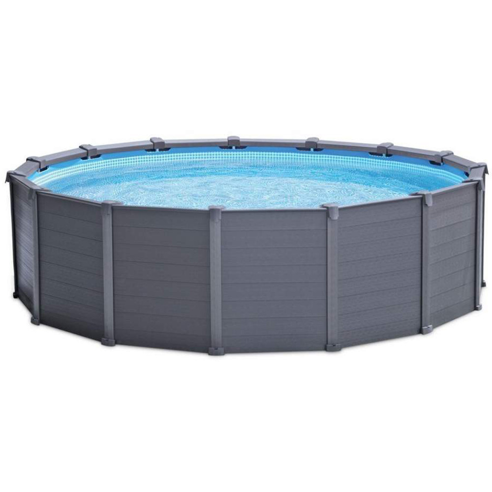 Каркасный бассейн Intex 26384 GRAPHITE GRAY (478х124 см) с фильтром, лестницей, подложкой и тентом.