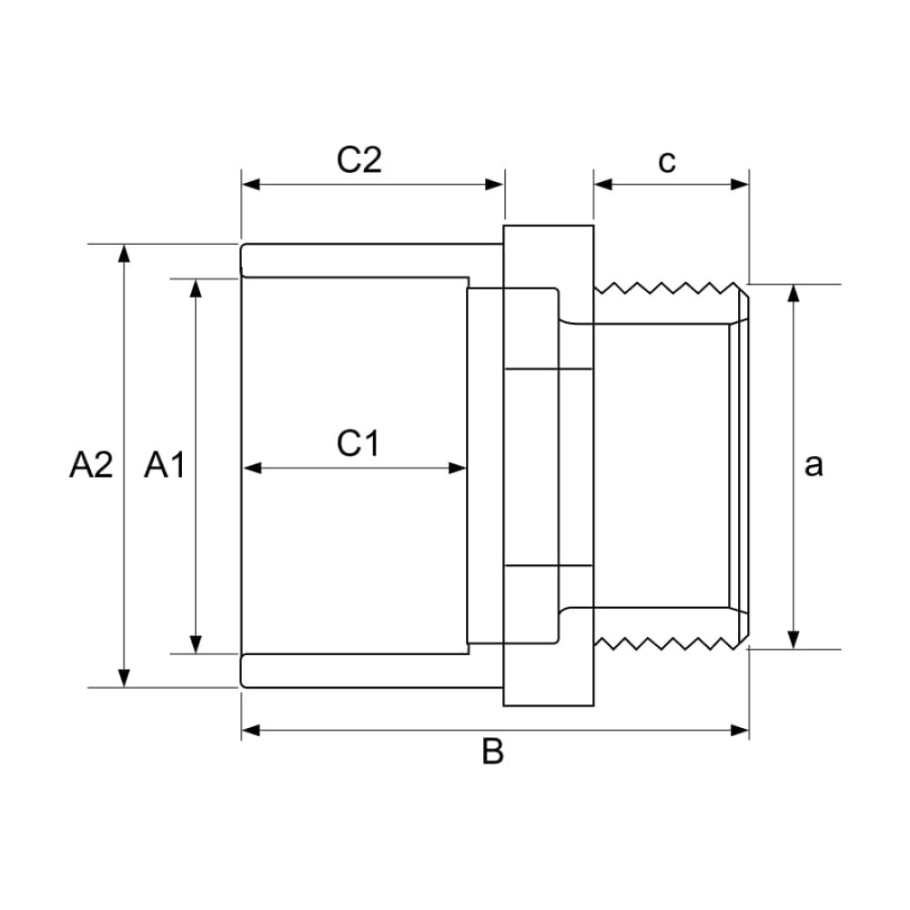 Двойной адаптер ПВХ Hidroten 1002728, муфта/втулка, НР, d25-32 мм, 1/2"