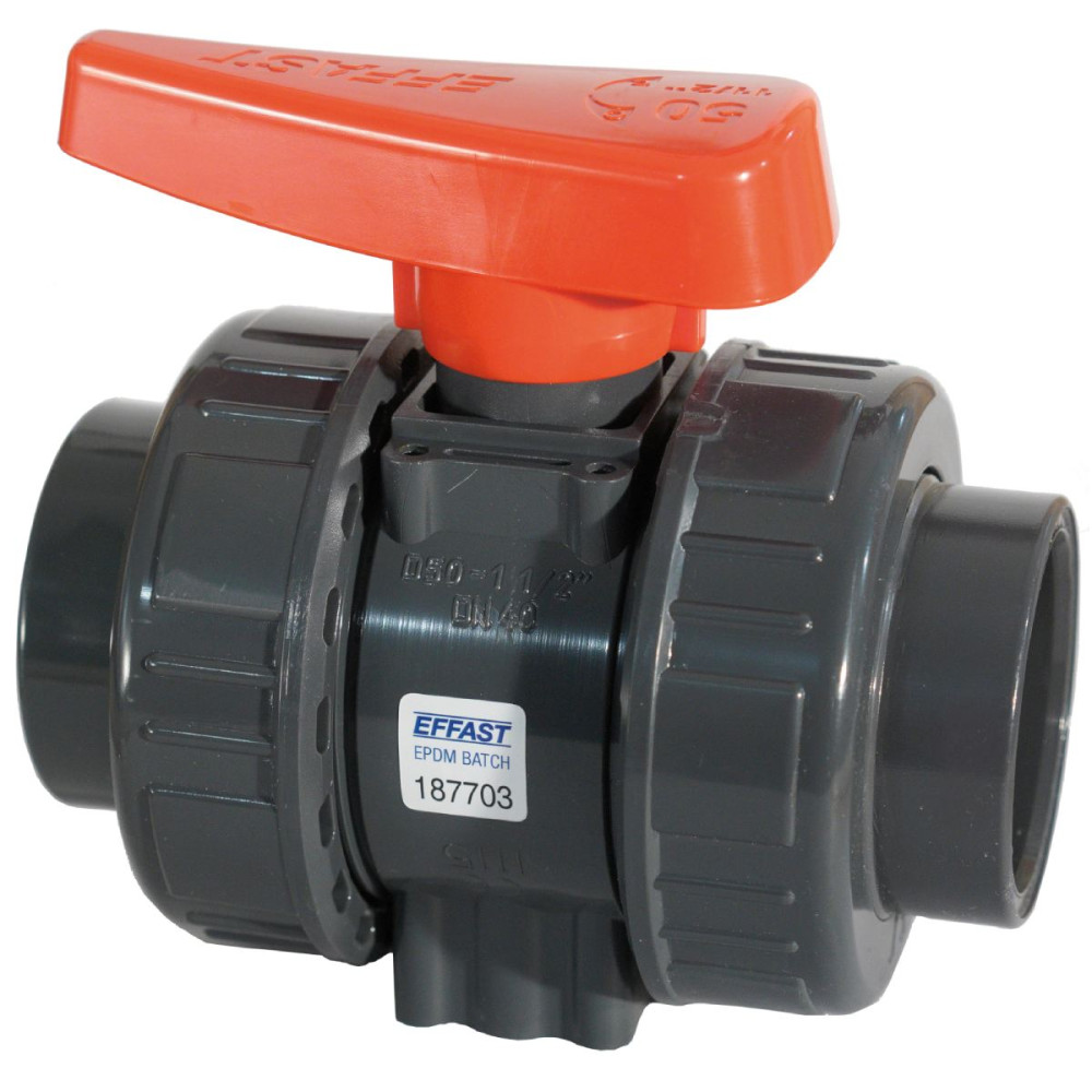 Кран шаровый промышленный ПВХ Effast BDRBK1D0750R серии "BK1" с внутренней резьбой, d2-1/2"