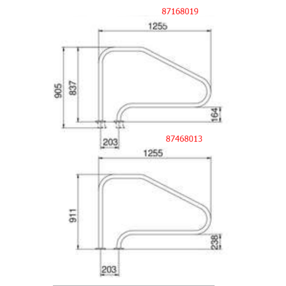 Поручень Flexinox 87468013 для римской лестницы FX-01 (1255 мм, фланец, AISI-316L)