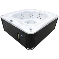Переливной гидромассажный бассейн Aquajoy Serenity (250х230х96 см), серебристо-белый мрамор, черный корпус