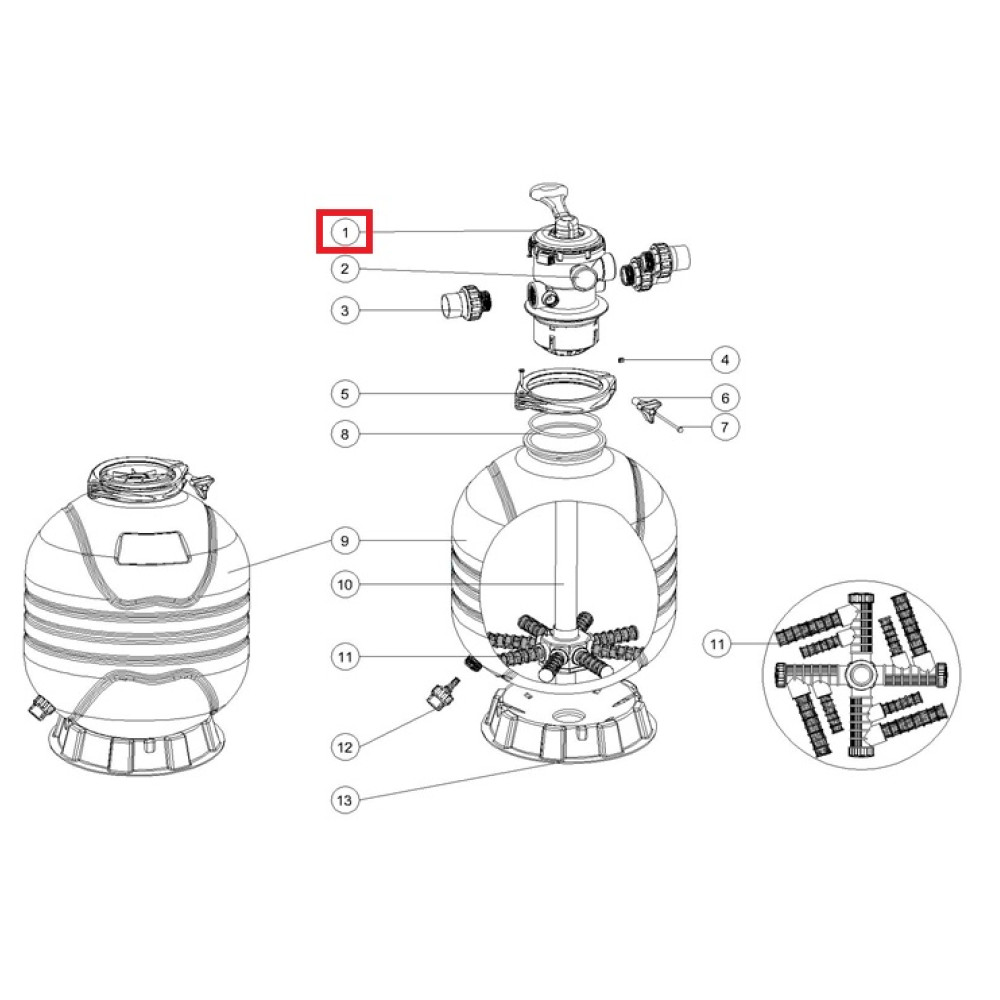Кран шестиходовой Emaux 1.5'' Т/MFV 88281550B, (верхнее подключение)