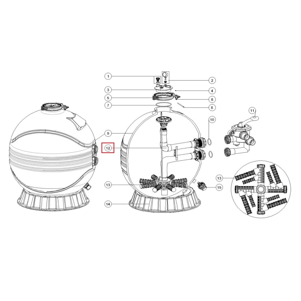 Дюзовая коробка с трубой для фильтров Emaux MFS31
