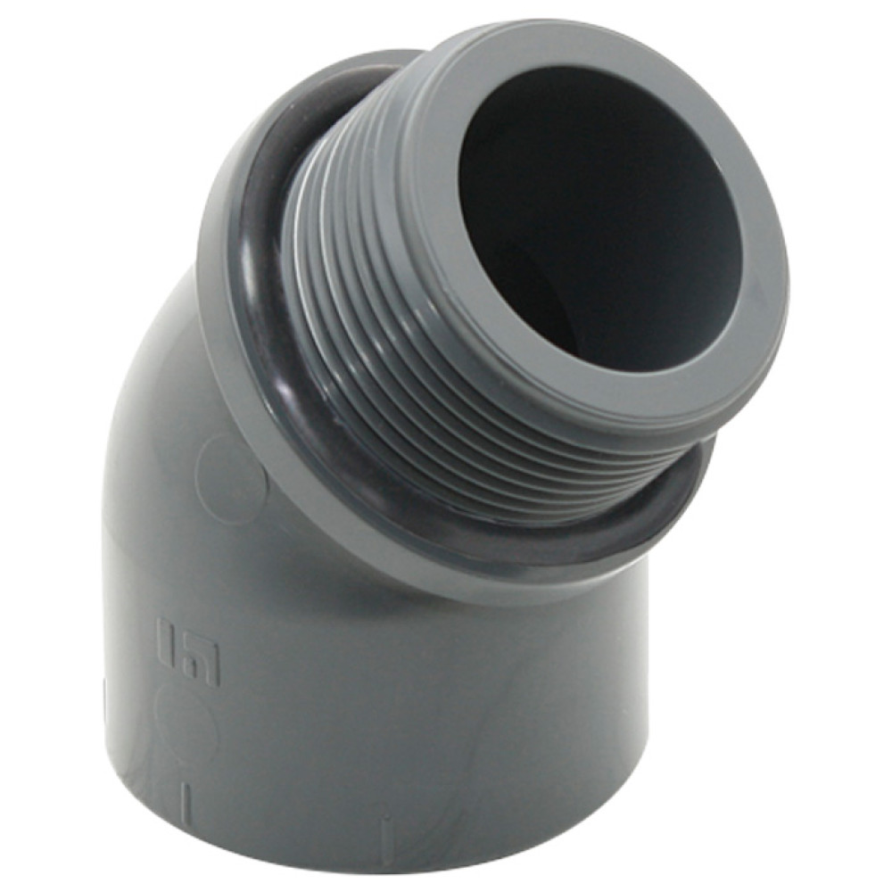 Колено переходное 45° ПВХ Hidroten 1002154, наружная резьба, d50 мм, 1 1/2"
