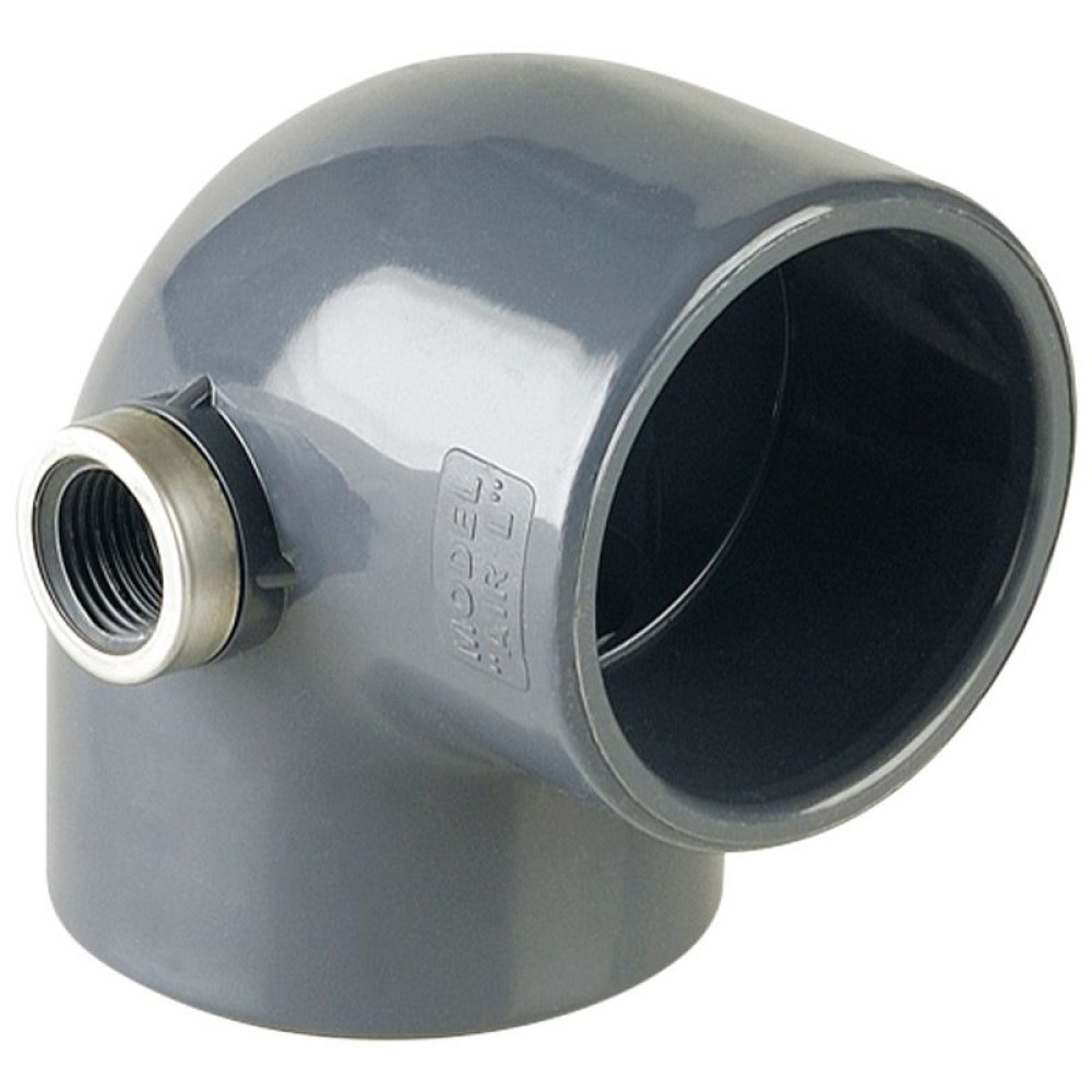 Колено ПВХ Hidroten "AIR L" 1001616, 90°, металл. кольцом, d63-1/2"