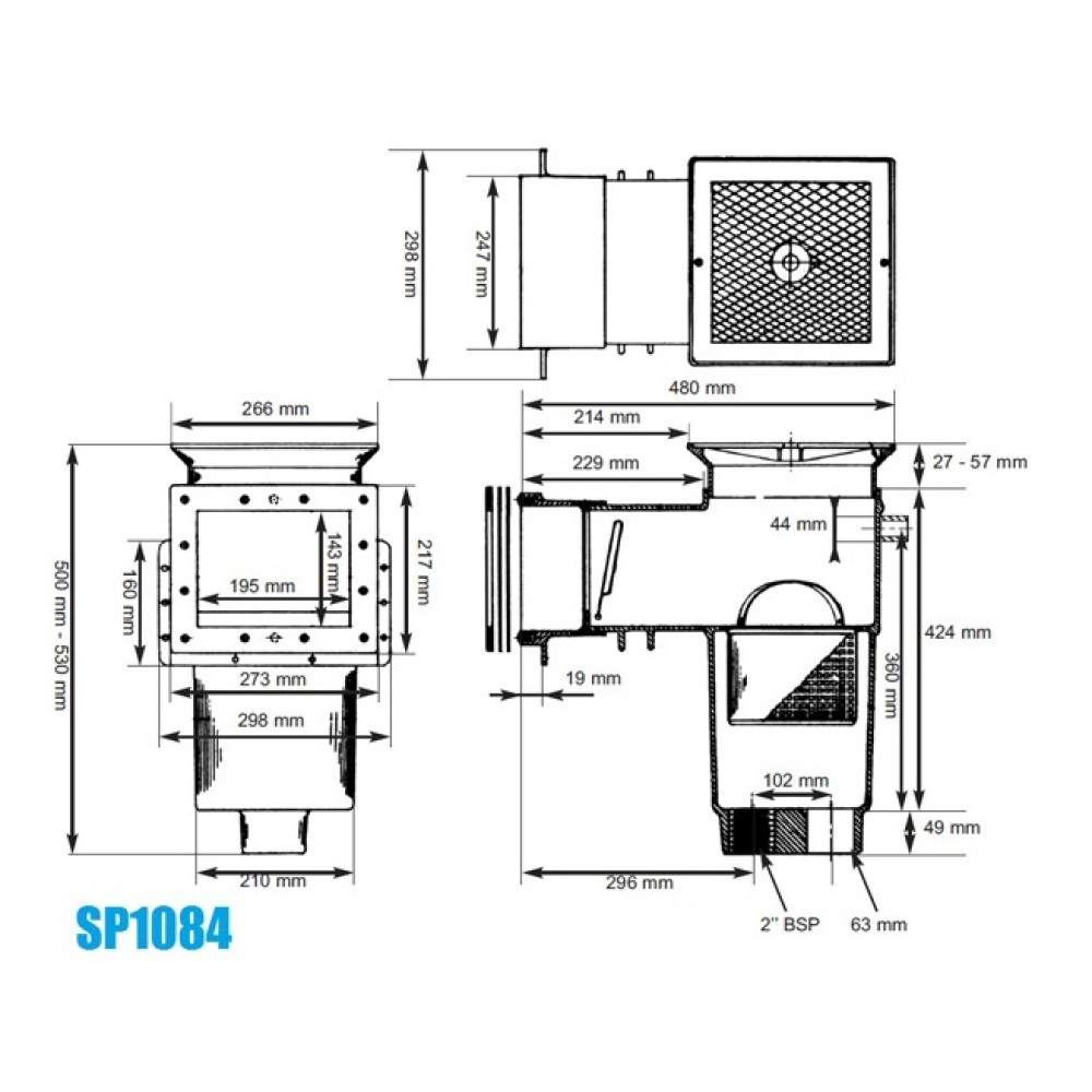 Скиммер AUTO-SKIM узкий, под бетон SP1084C