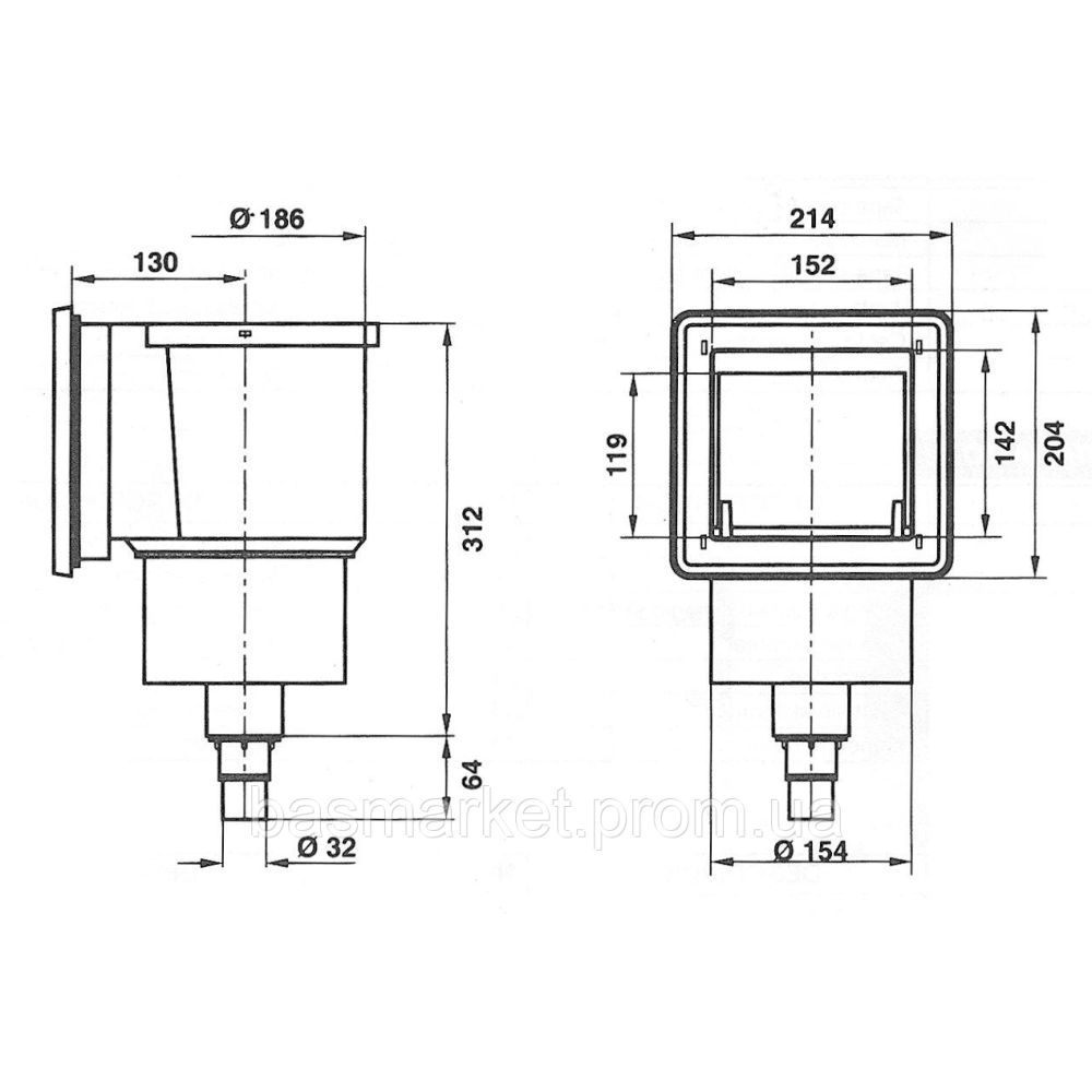 Скиммер Vagner, VA 150 х 150, под пленку 1540400