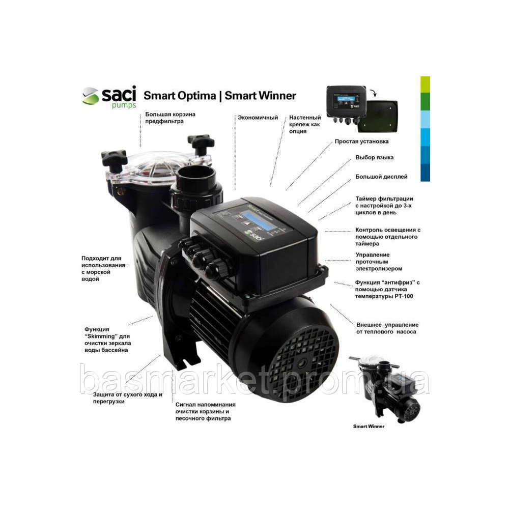 Насос для бассейна SMART Optima 75M, 220B, 12.5m3/h, 0.55 кВт. р/в 1,5",  36106516