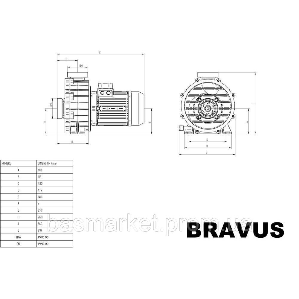 Насос для бассейна BRAVUS 300, IE3, 400B, 58 м3/ч, при 10 м перепада 2.2 кВт,  90 мм 24104010