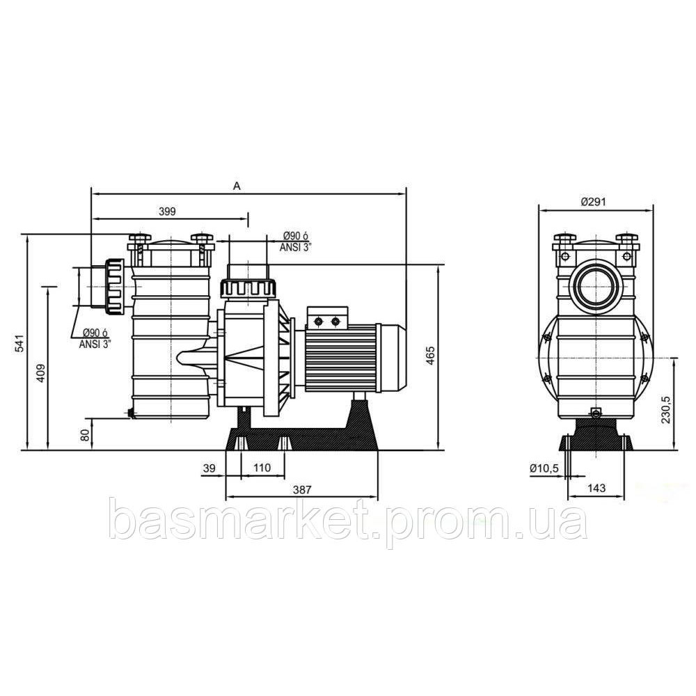 Насос для бассейна  KAP300  48 м3/ч, 2,76 кВт, 220 В,   90 мм KAP300M