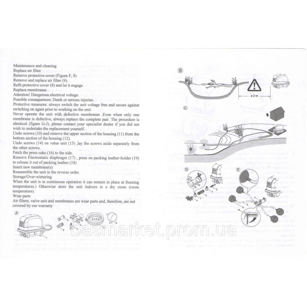 Компрессор для пруда и септика воздушный мембранный MA-120 MA120