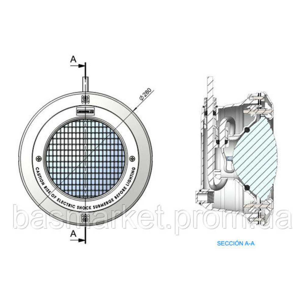 Светильник Standart 300 Вт пластик + нерж.обод, под пленку, с кабелем 2,5м