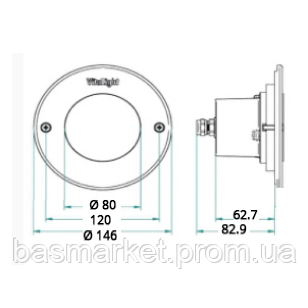 Подводный светодиодный прожектор, 4 цвета/ 8 диодов, 24V/DC,  RGBW, 3000LM, 5м кабеля 2х1,5мм2. Ø- 146 мм.