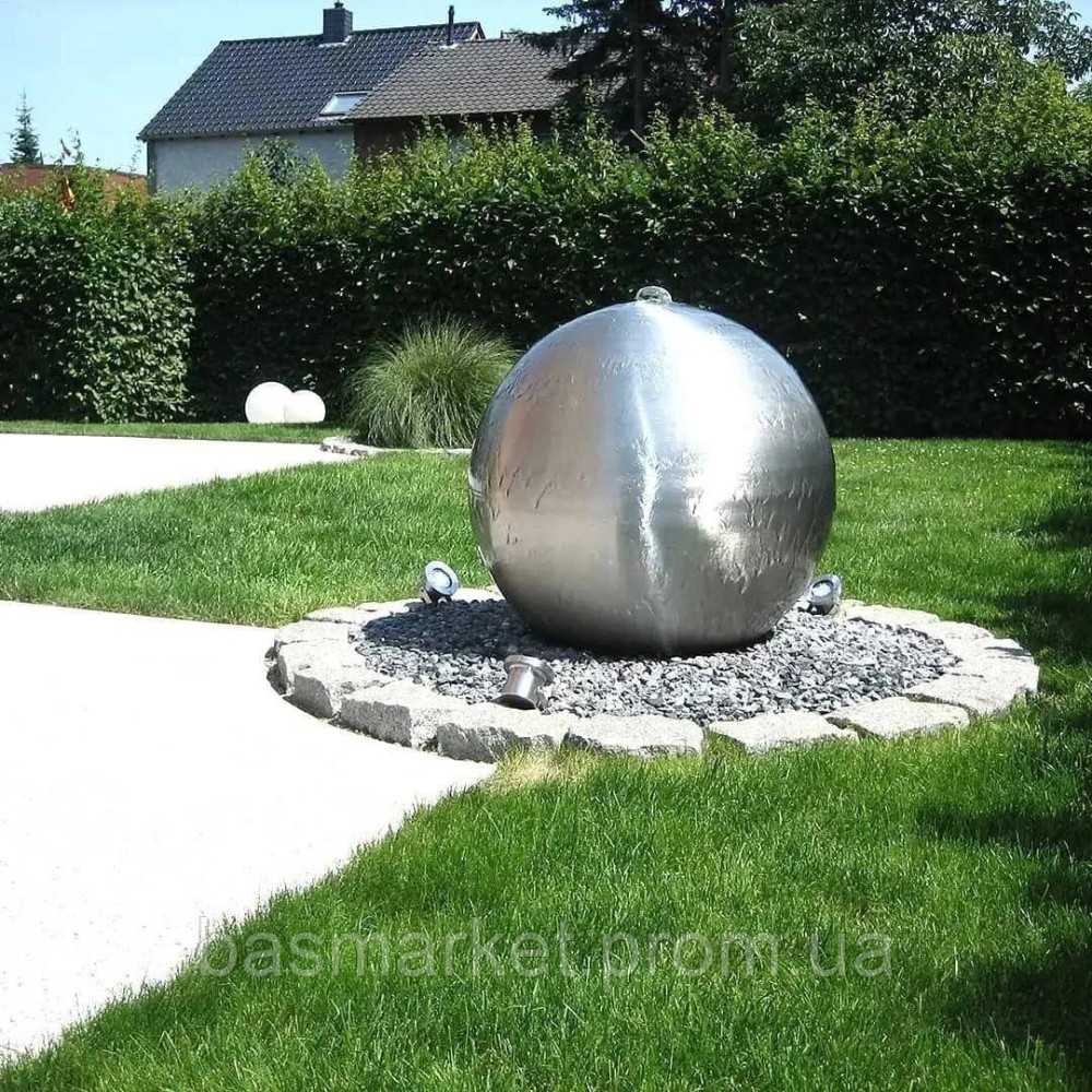Фонтан шар из нерж. стали, диаметр 400мм, толщина 1мм. высота ножки 10см.