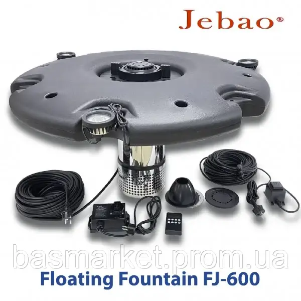 Плавающий фонтан-аэратор для пруда Jebao FJ-600 с насосом, 3-мя фонтанными насадками, светильниками и пультом