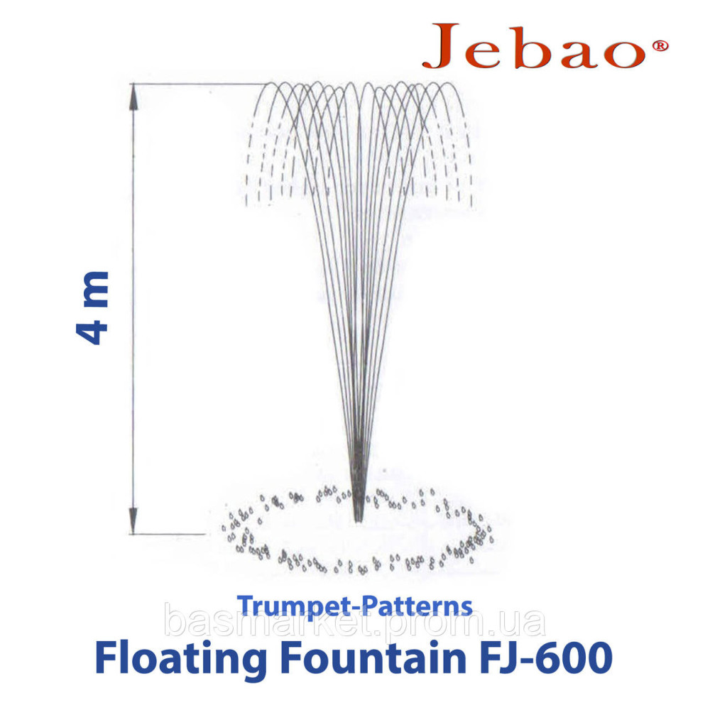 Плавающий фонтан для пруда Jebao FJ-600-6 с подсветкой, насосом, фонтанными насадками и пультом управления