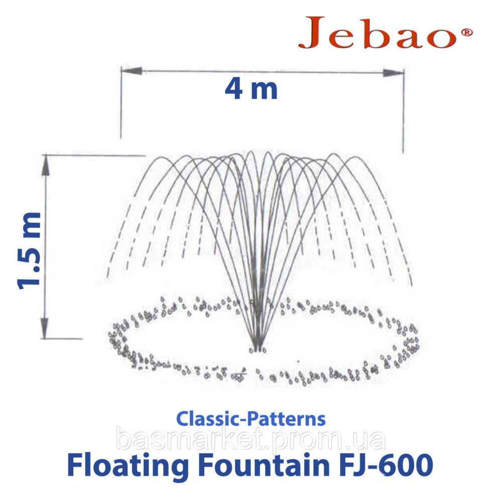 Плавающий фонтан для пруда Jebao FJ-600-6 с подсветкой, насосом, фонтанными насадками и пультом управления